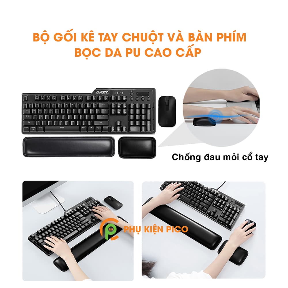 Kê tay chuột và bàn phím bọc da PU cao cấp chống đau mỏi cổ tay bộ 2 chiếc – Đệm kê tay cho chuột