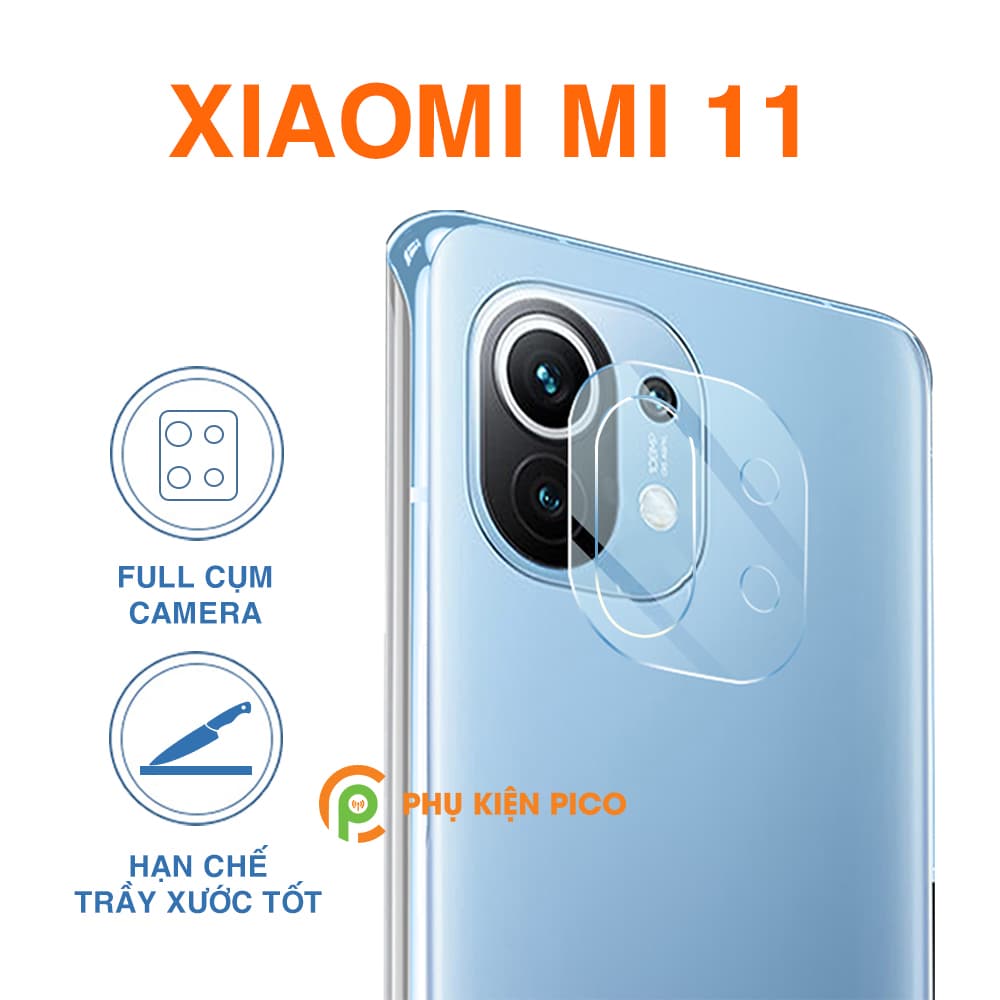 Cường lực camera Xiaomi Mi 11 full cụm camera trong suốt khoét lỗ cảm biến và flash