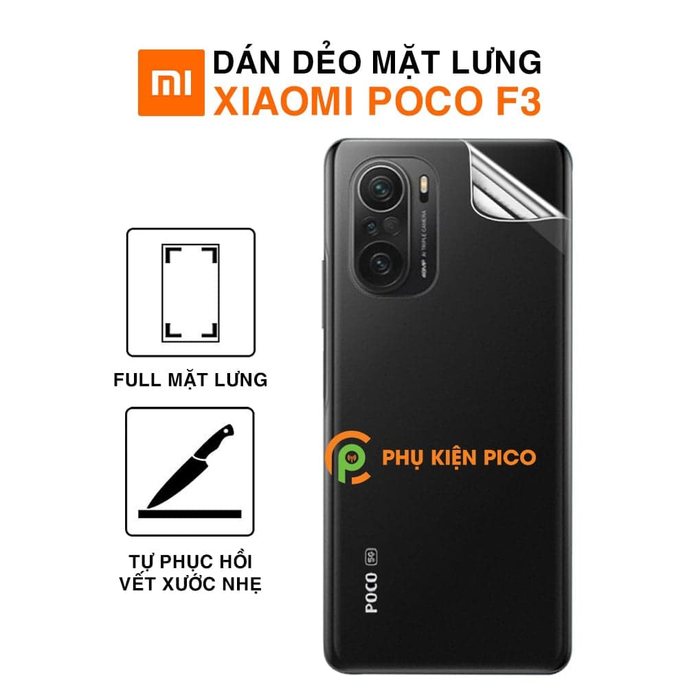 Dán lưng Xiaomi Poco F3 full mặt lưng dẻo trong suốt