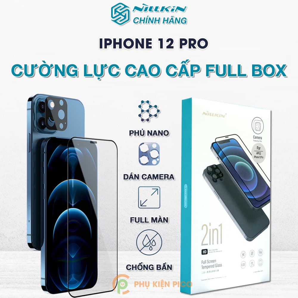 Kính cường lực Iphone 12 Pro full màn hình và khung viền camera Iphone 12 Pro chính hãng Nillkin