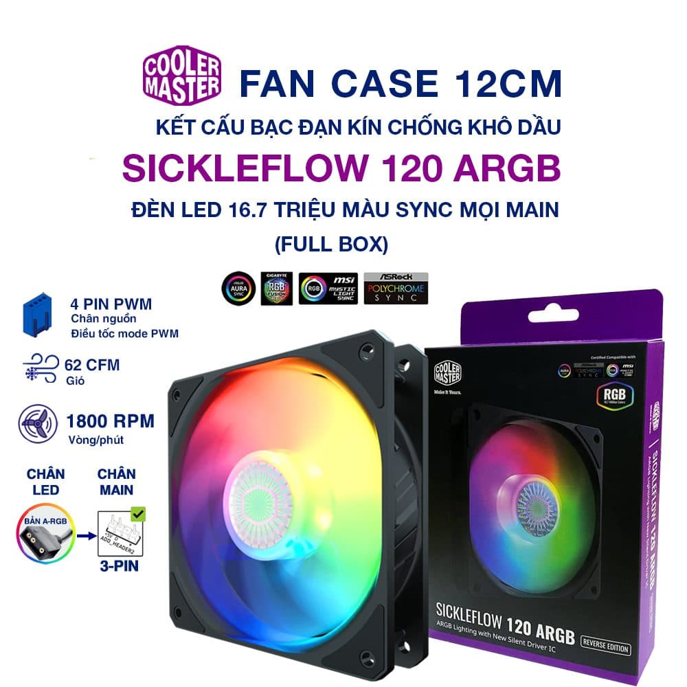 Quạt tản nhiệt case máy tính Cooler Master SickleFlow 120 ARGB