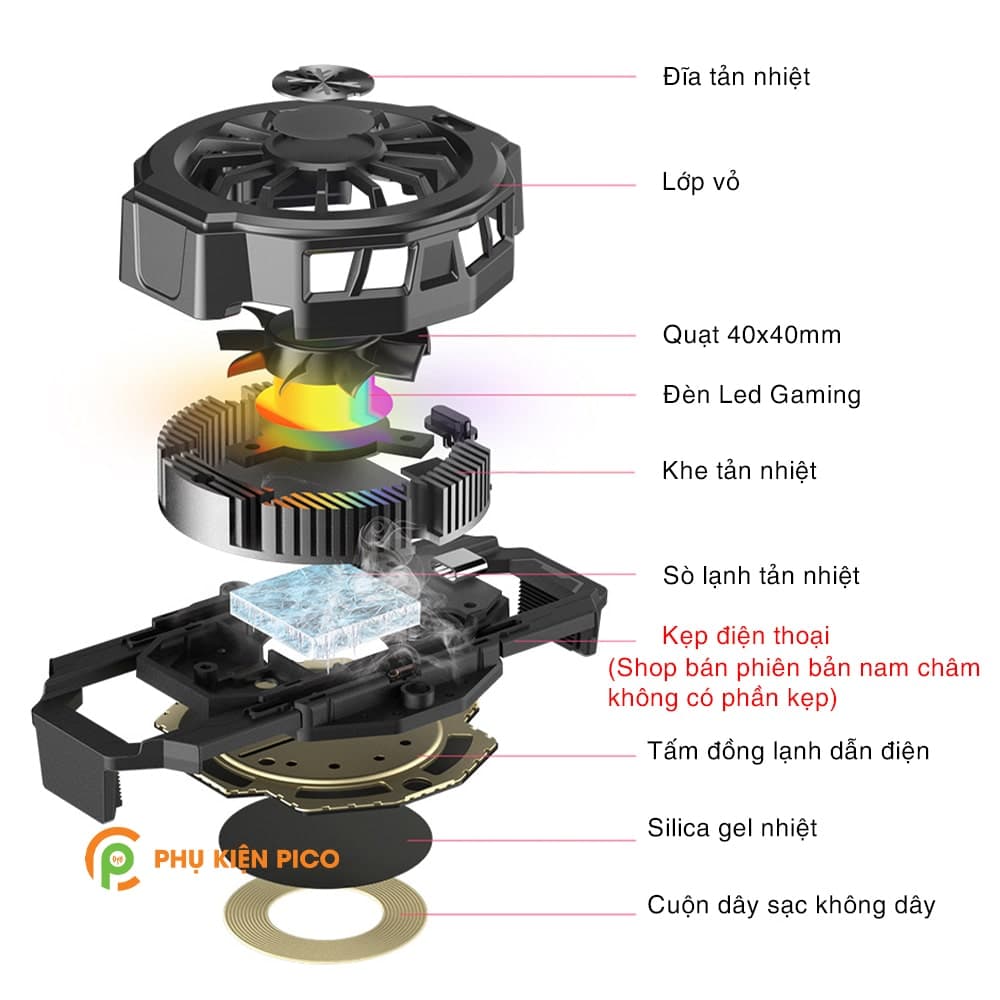Quạt tản nhiệt máy tính bảng sò lạnh F10 hút nam châm sạc không dây led RGB - 9