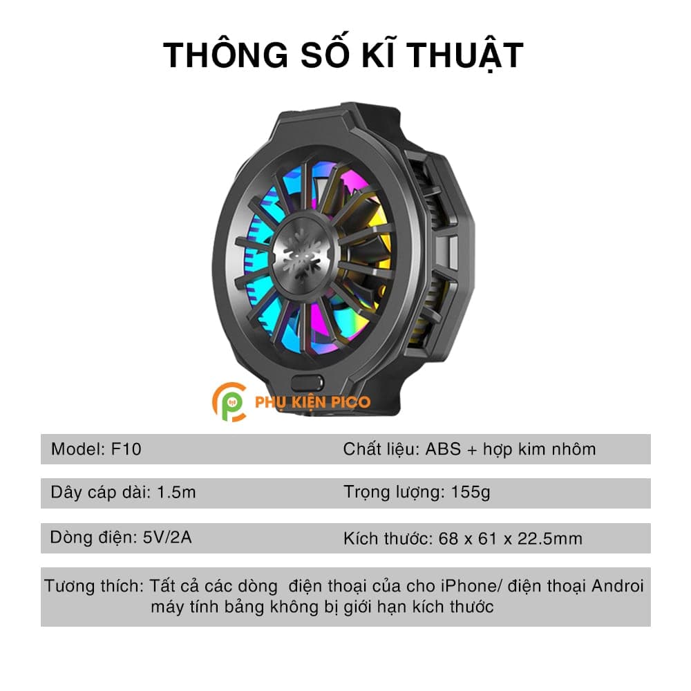 Quạt tản nhiệt máy tính bảng sò lạnh F10 hút nam châm sạc không dây led RGB - 8