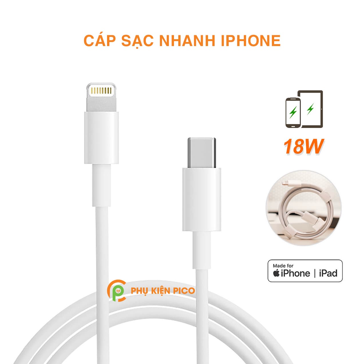 Cáp sạc nhanh Iphone 11/ Iphone 11 Pro Max sạc nhanh 18w
