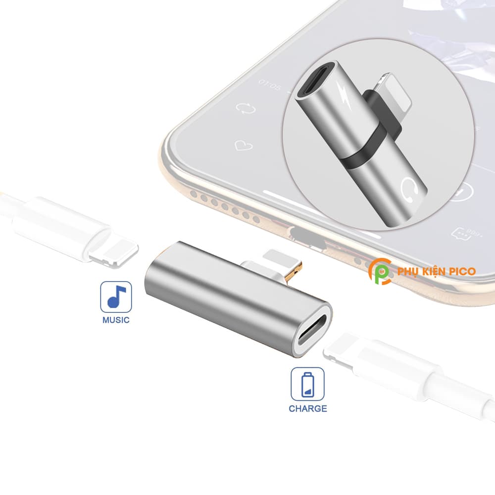 Đầu chia 2 cổng cáp sạc và tai nghe iPhone 7/8/X/11/12 Ipad Ipod