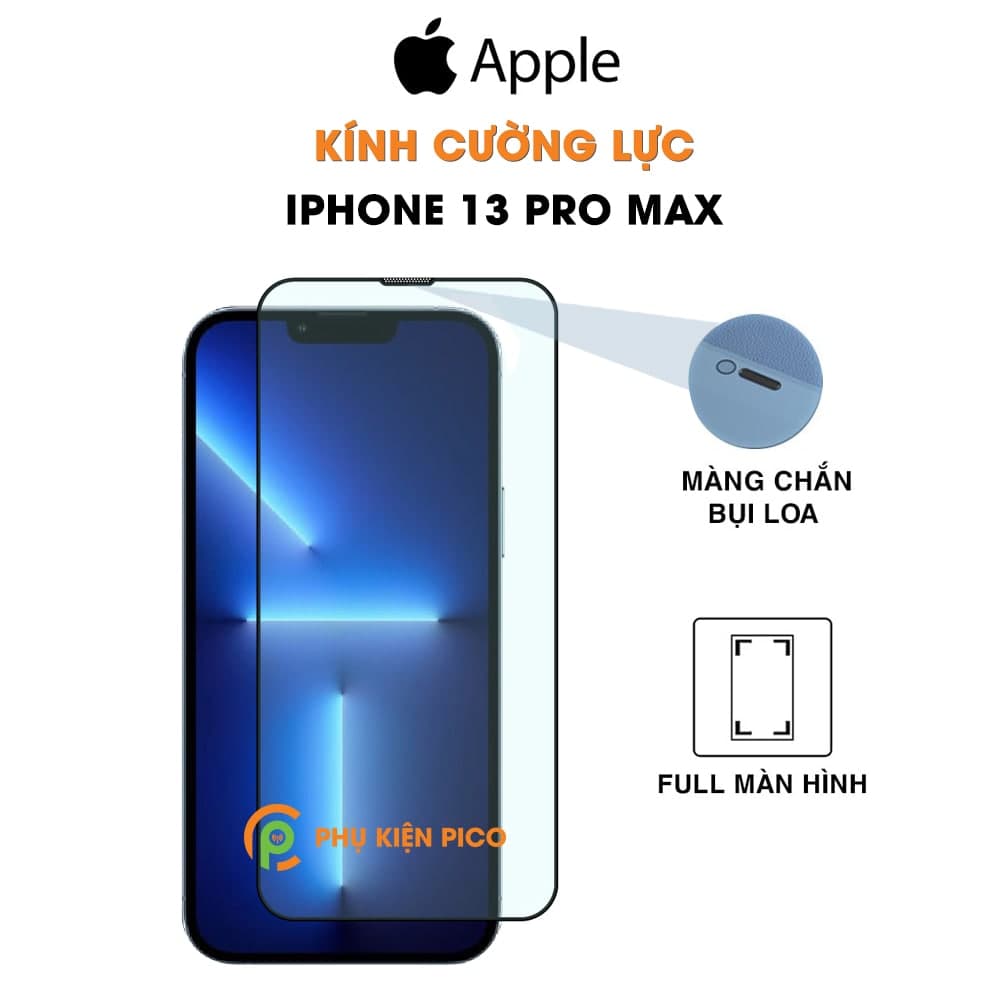 Kính cường lực iPhone 13 Pro Max full màn hình viền đen siêu mỏng có màng bảo vệ loa