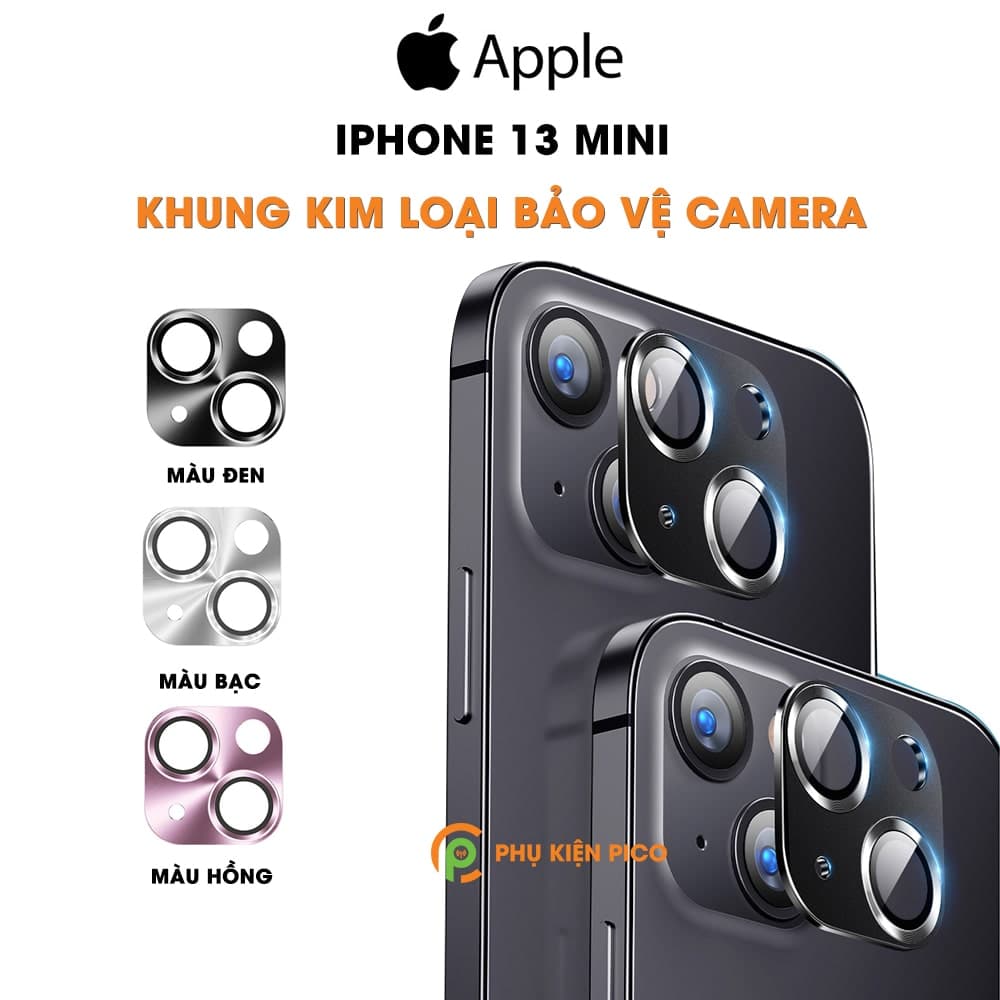 Khung nhôm bảo vệ camera Iphone 13 Mini kèm kính cường lực, chống trầy xước va đập