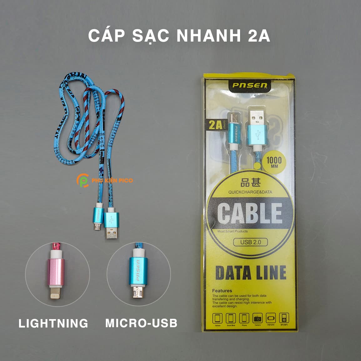 Cáp sạc nhanh iPhone bọc dù 1m Pnsen - Cáp sạc nhanh Micro Usb sạc nhanh 2A truyền dữ liệu