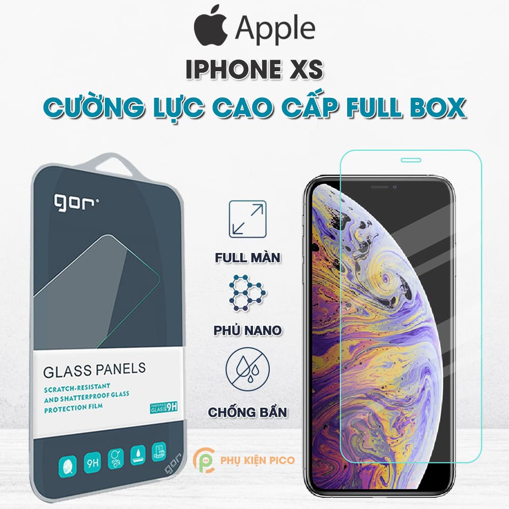 Kính cường lực Iphone Xs trong suốt full màn hình chính hãng GOR