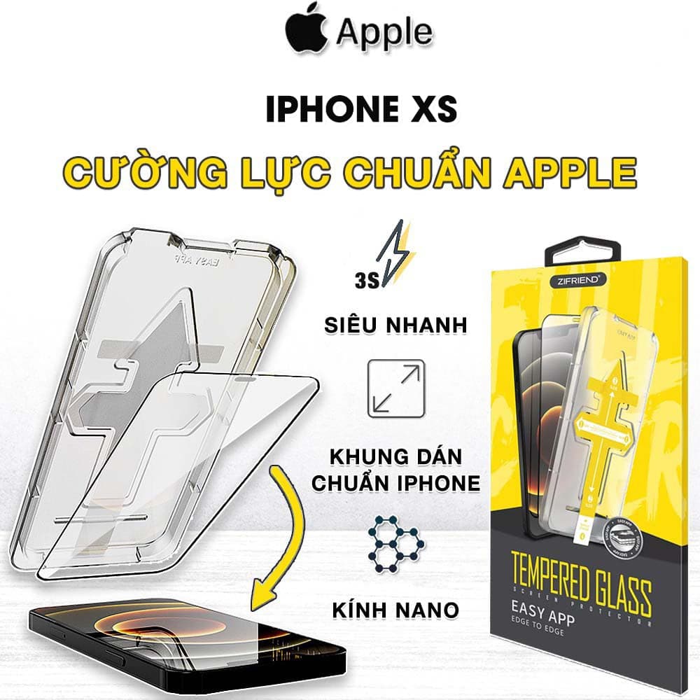 Kính cường lực Iphone Xs chính hãng ZIFRIEND khung dán tự động