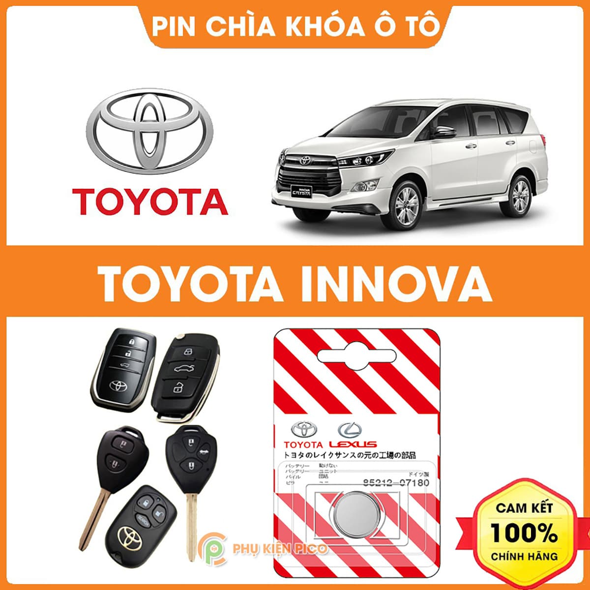 Pin chìa khóa ô tô Toyota Innova chính hãng Toyota sản xuất tại Indonesia 3V Panasonic