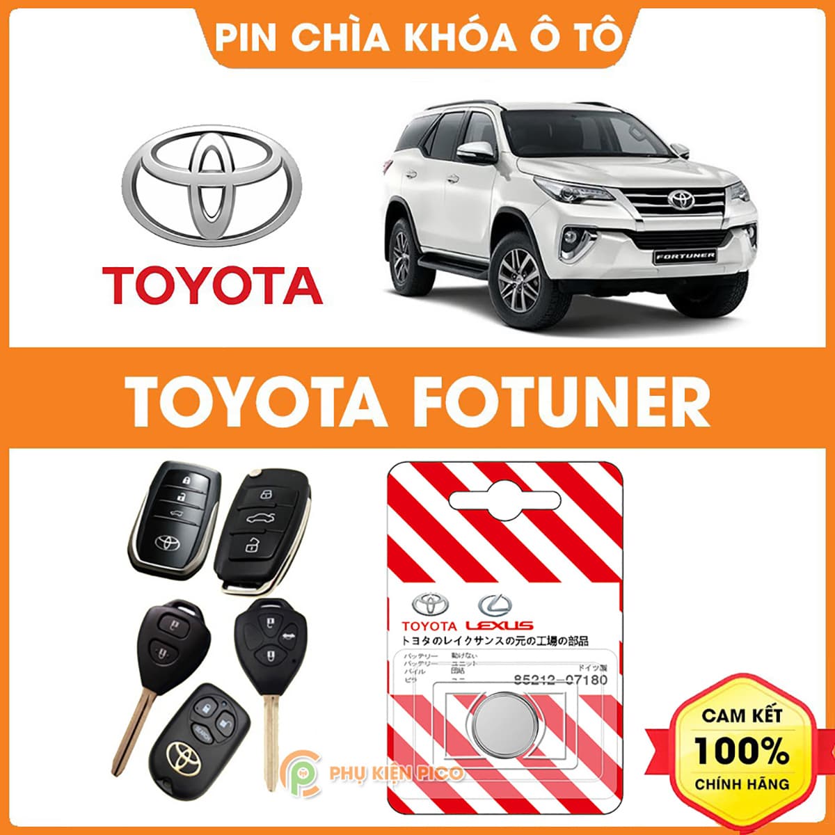 Pin chìa khóa ô tô Toyota Fortuner chính hãng Toyota sản xuất tại Indonesia 3V Panasonic