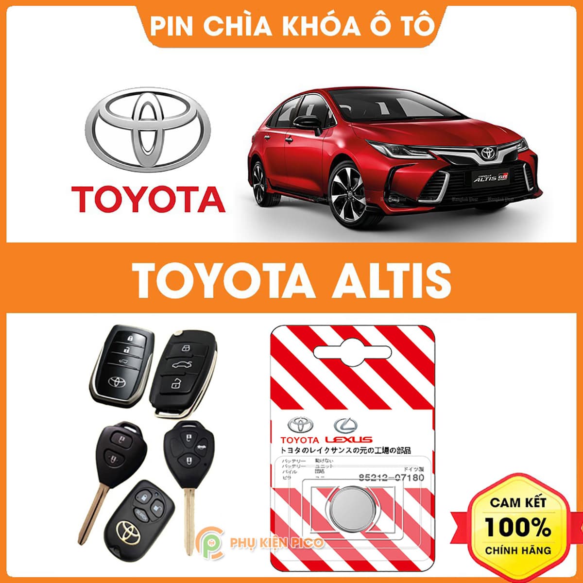 Pin chìa khóa ô tô Toyota Altis chính hãng Toyota sản xuất tại Indonesia 3V Panasonic