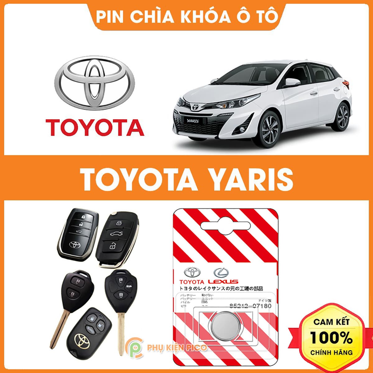 Pin chìa khóa ô tô Toyota Yaris chính hãng Toyota sản xuất tại Indonesia 3V Panasonic