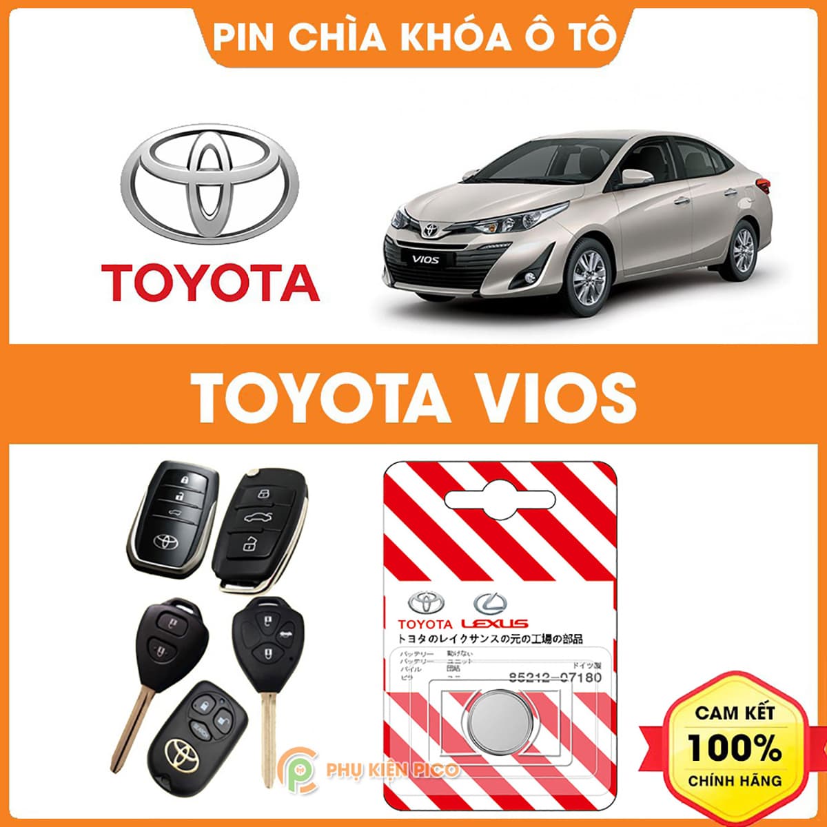 Pin chìa khóa ô tô Toyota Vios chính hãng Toyota sản xuất tại Indonesia 3V Panasonic