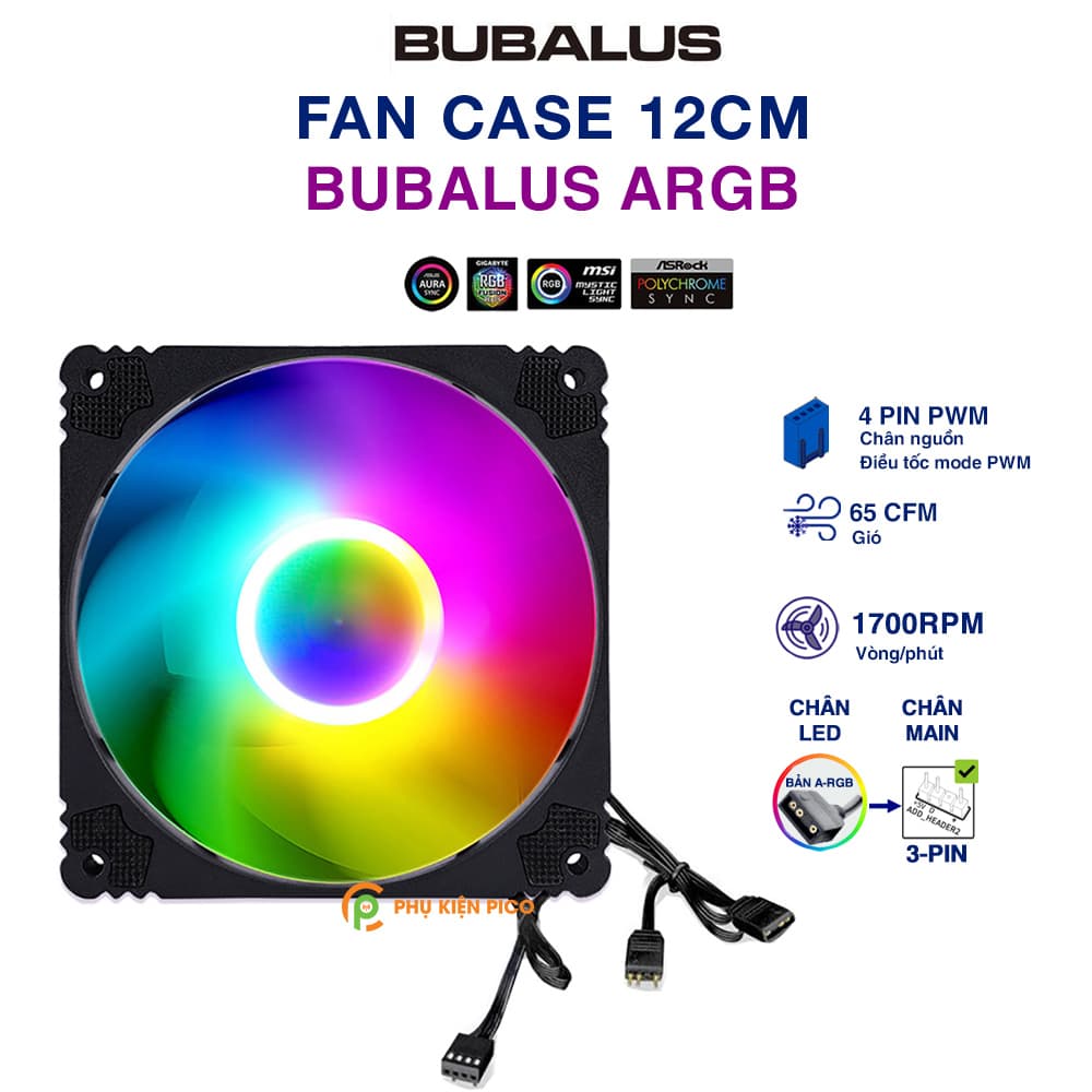 Quạt fan case ARGB Bubalus quạt tản nhiệt PC 12cm sync main Fan Led A RGB máy tính