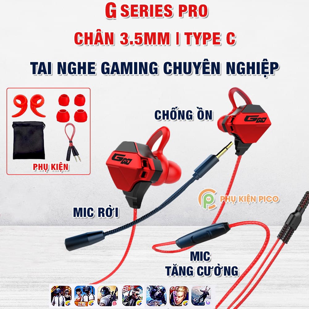 Tai nghe gaming có mic rời G10 Pro / GM-PRO 3.5mm Type C - Tai nghe gaming GM PRO có dây không độ trễ