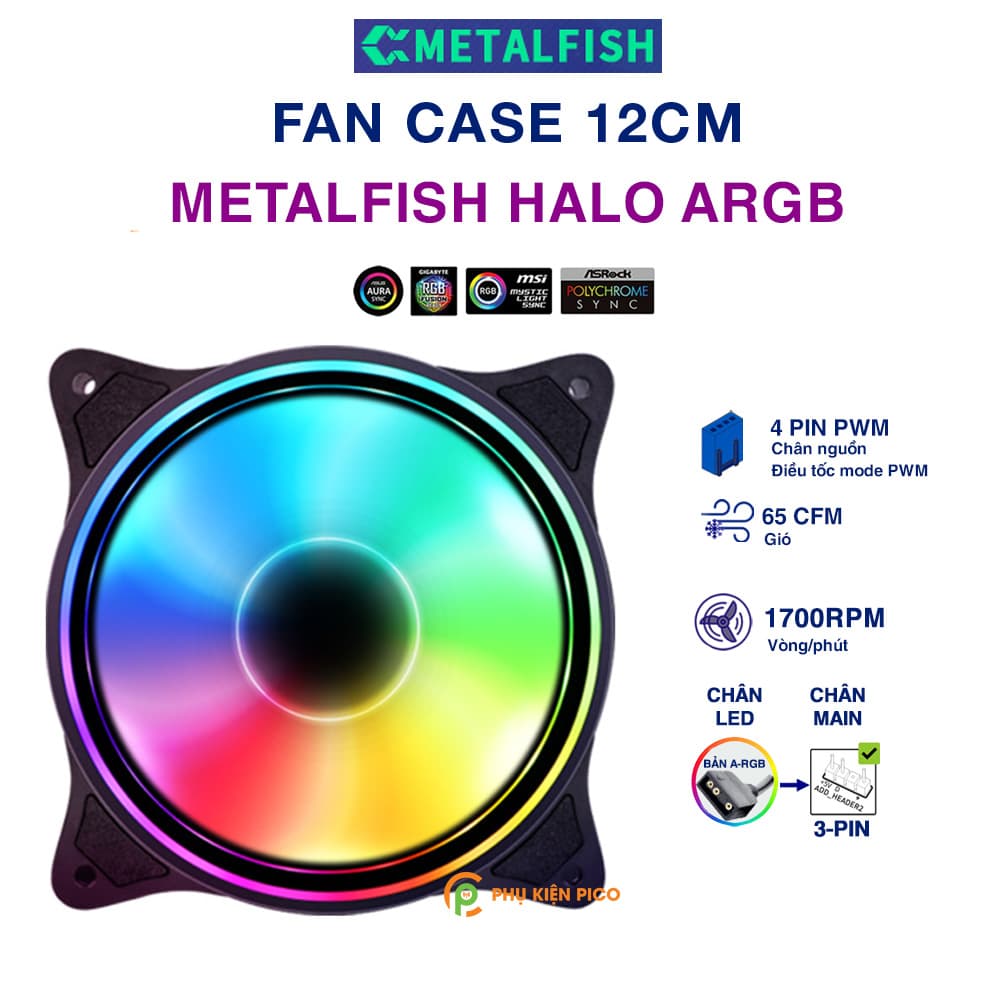 Quạt fan case Halo ARGB Metalfish quạt tản nhiệt PC 12cm sync main Fan Led A RGB máy tính