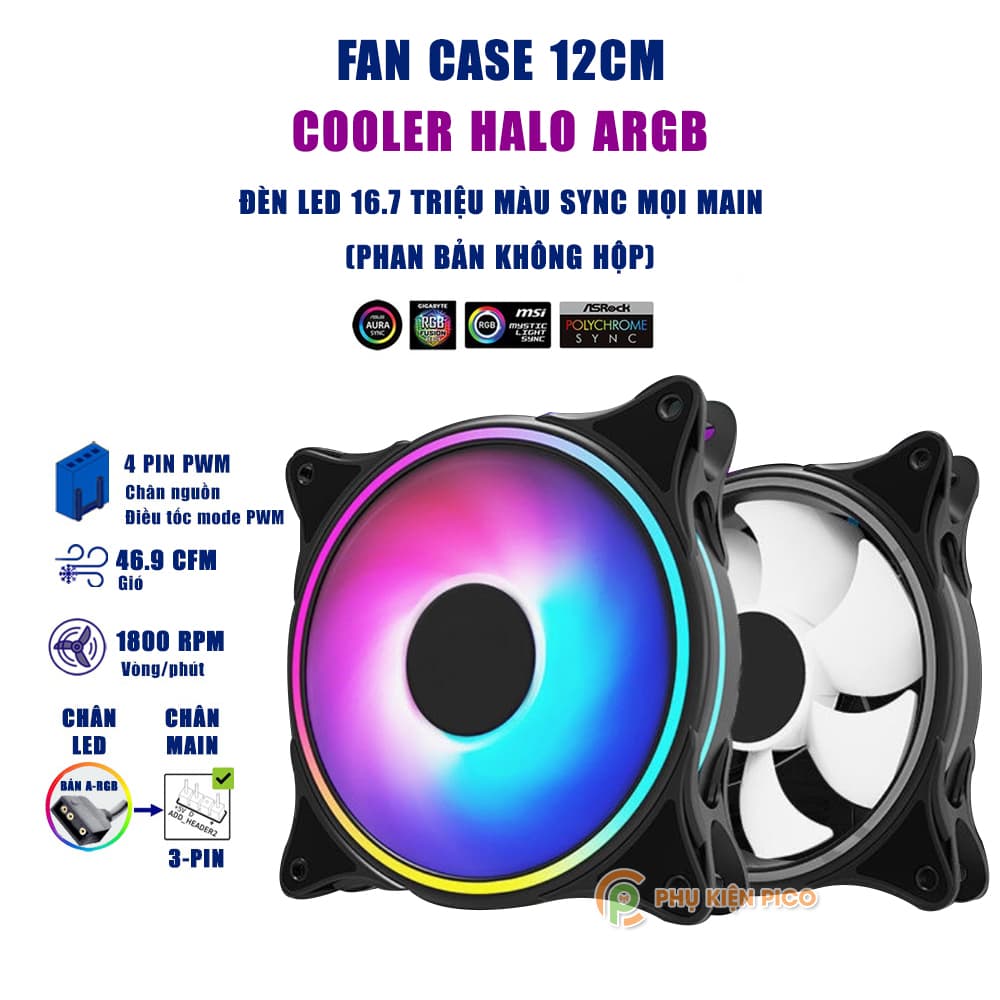 Quạt Fan Case 12cm Cooler halo ARGB 1800RPM - Quạt tản nhiệt PC 12cm