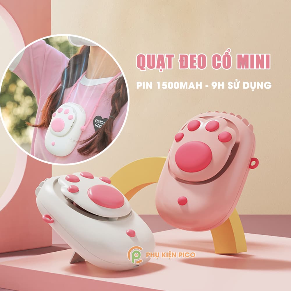 Quạt mini cầm tay - Quạt đeo cổ chân mèo sạc điện không cánh giá rẻ cute