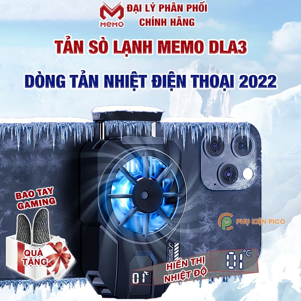 Quạt tản nhiệt điện thoại Memo DLA3 Quạt sò lạnh thế hệ mới màn hình hiển thị nhiệt độ Led Gaming RGB