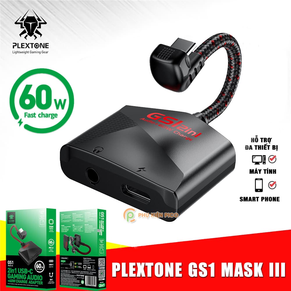 Cáp chuyển đổi âm thanh Type C sang 3.5mm Plextone GS1 Mask III 2 trong 1