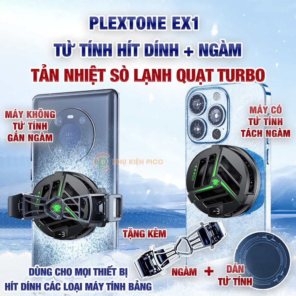 Quạt tản nhiệt điện thoại sò lạnh từ tính Plextone EX1 màn hình hiển thị nhiệt độ Led RGB