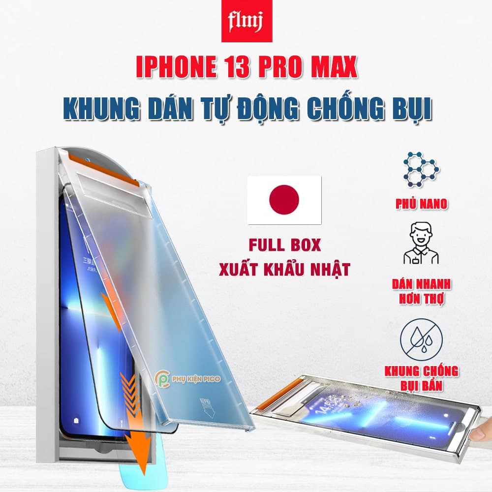 Kính cường lực Iphone 13 Pro Max có khung chống bụi thế hệ mới chính hãng FLMJ