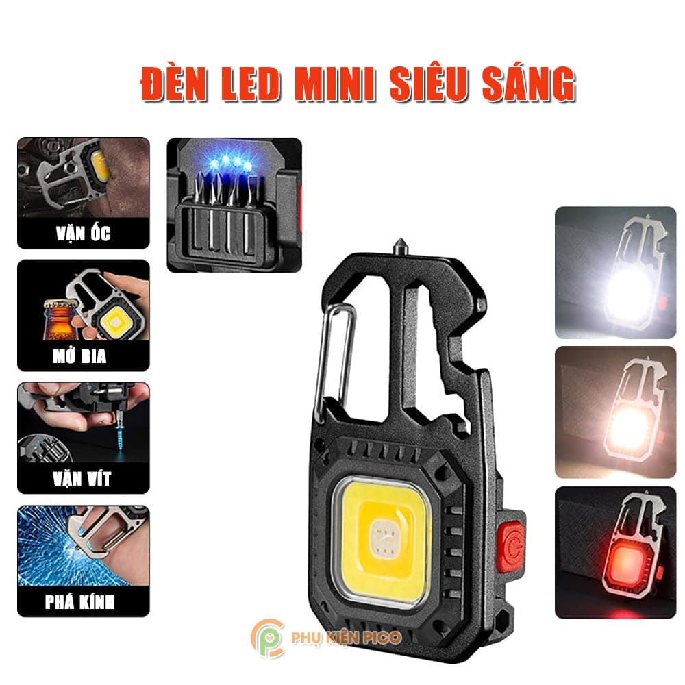 Đèn pin led móc khóa mini siêu sáng có đầu vít - Đèn móc khóa led COB pin sạc usb