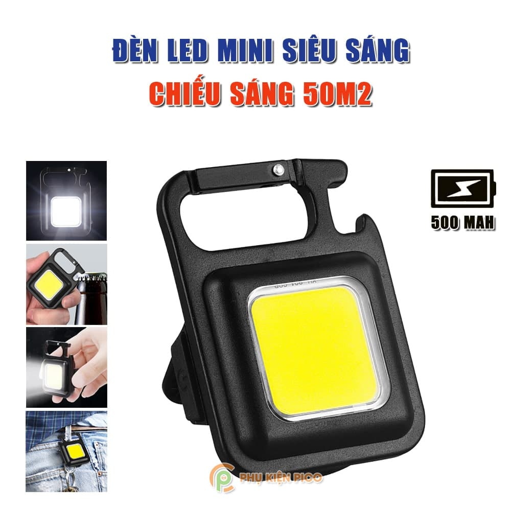 Đèn LED COB Mini siêu sáng 800 Lumens Pin sạc USB - Móc Khóa đèn pin mini led đa năng - Pin 500MAH