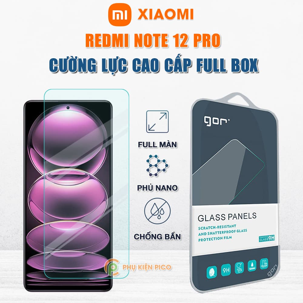 Kính cường lực Xiaomi Redmi Note 12 Pro full màn hình chính hãng Gor phủ nano