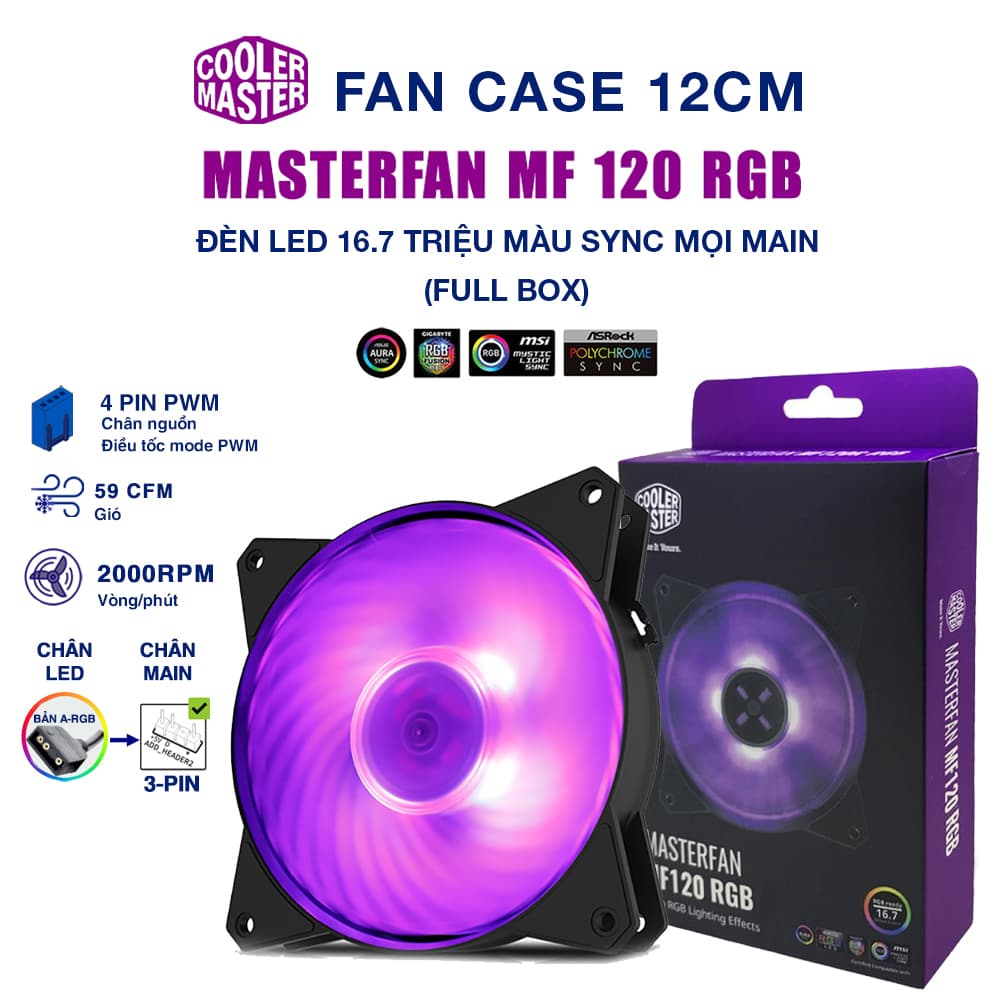 Quạt tản nhiệt case máy tính Cooler Master MasterFan MF120 RGB - Quạt Fan Case 12cm