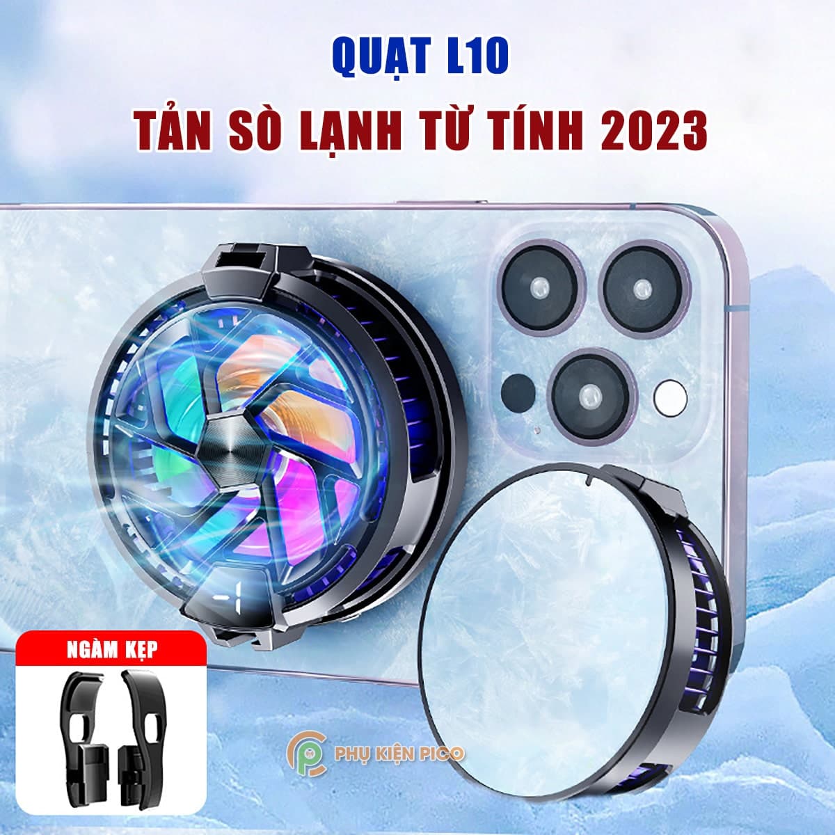 Quạt tản nhiệt điện thoại sò lạnh từ tính L10 màn hình hiển thị nhiệt độ Led RGB 2023