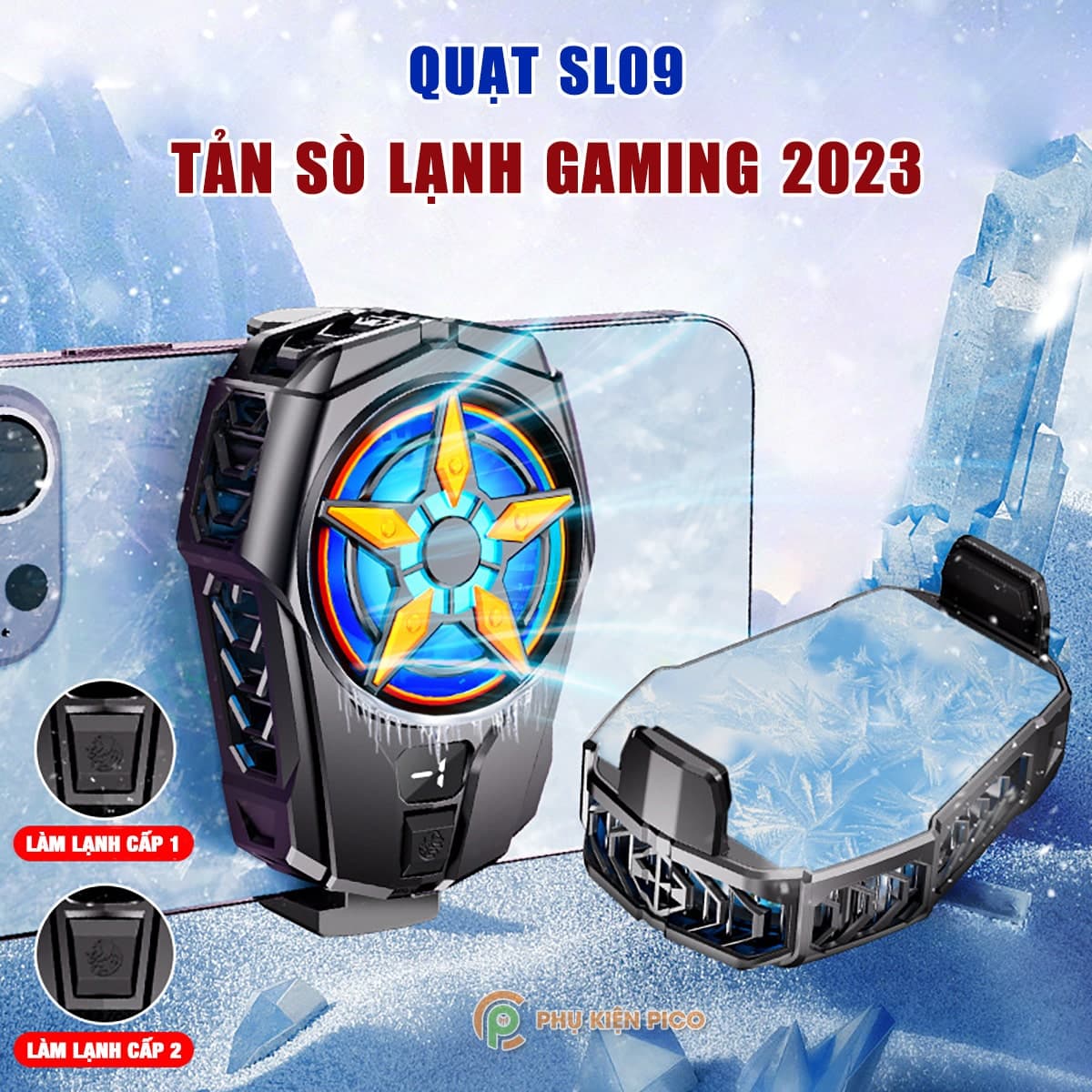 Quạt tản nhiệt điện thoại sò lạnh SL09 màn hình hiển thị nhiệt độ led RGB 2023