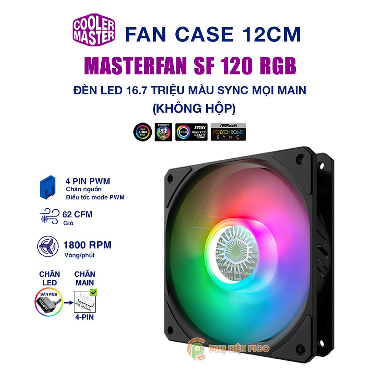Quạt fan case 12cm Cooler Master SF120 RGB - Quạt tản nhiệt Case Cooler Master Masterfan SF120 RGB (tách hộp)