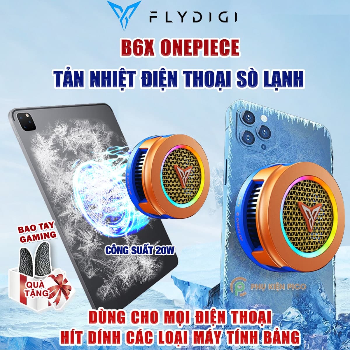 Quạt tản nhiệt điện thoại Flydigi B6X Onepiece sò lạnh từ tính 20W led RGB điều chỉnh nhiệt độ thông minh