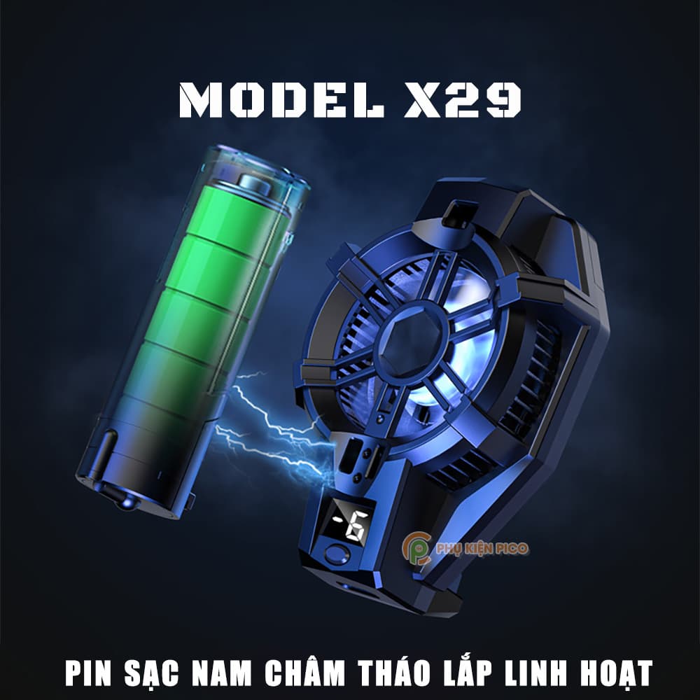 Quạt tản nhiệt điện thoại sò lạnh chạy Pin X29 - Quạt tản nhiệt không dây X29 pin sạc màn hình hiển thị nhiệt độ Led RGB - 5