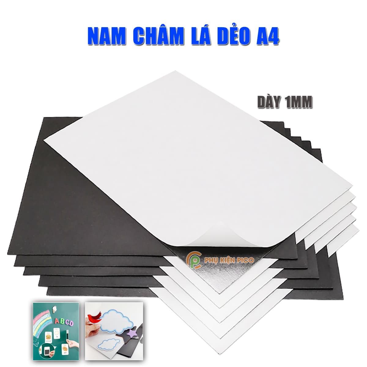Nam châm lá dẻo A4 dày 1mm có keo dán decal làm giáo cụ dạy học bảng tên, ghi thông tin lên bảng từ, tủ lạnh, rèm cửa sổ