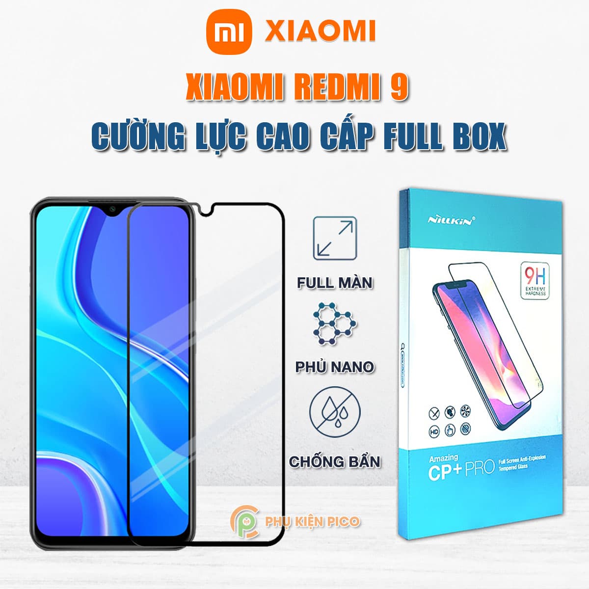 Kính cường lực Redmi 9 full màn hình chính hãng Nillkin CP+ Pro - Dán màn hình Xiaomi Redmi 9