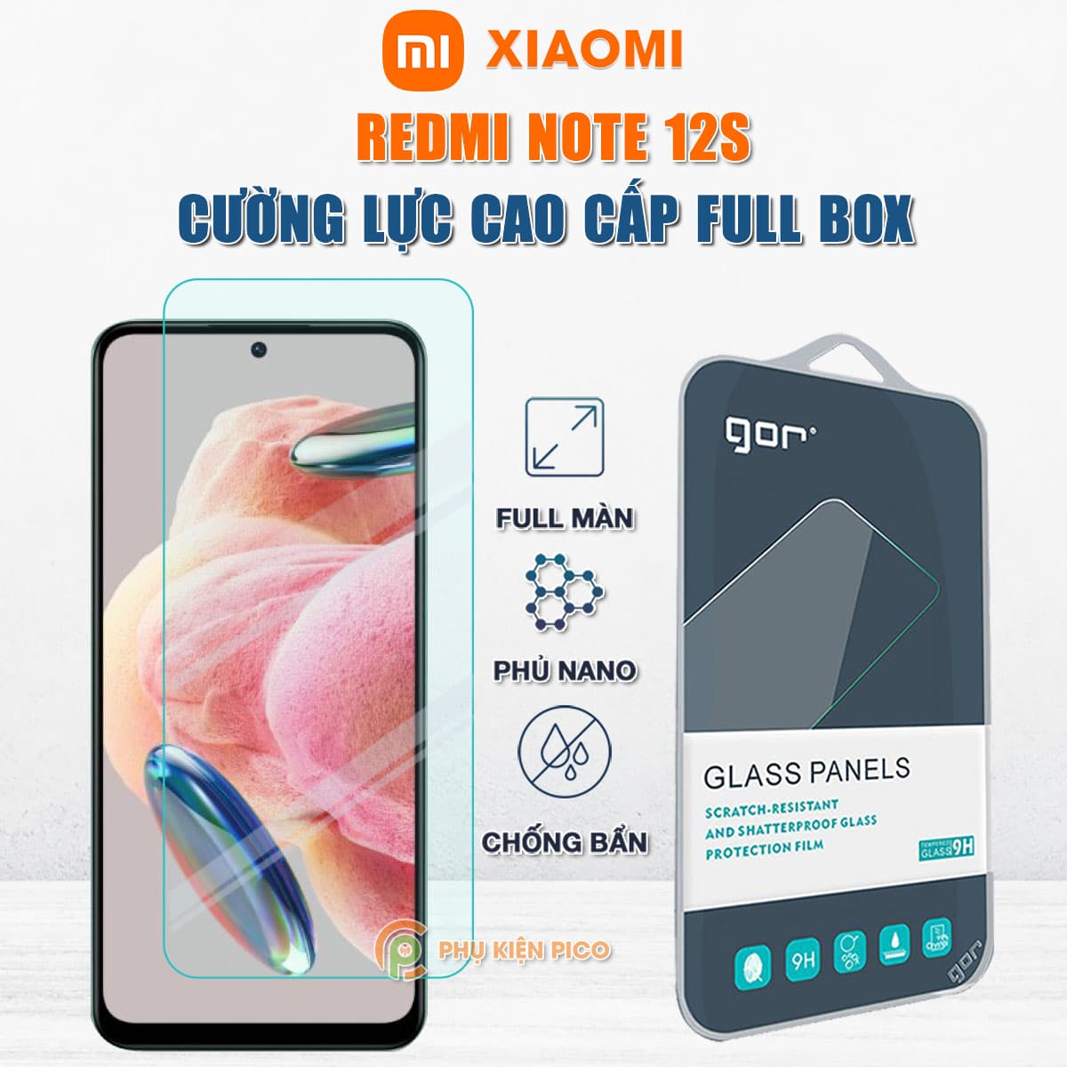 Kính cường lực Redmi Note 12S full màn hình chính hãng Gor - Dán màn hình Xiaomi Redmi Note 12S