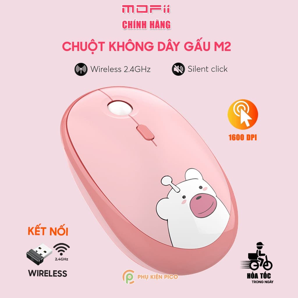 Chuột máy tính không dây Hello Bear gấu M2 - Chuột hồng dễ thương cute hình gấu Wireless Mofii