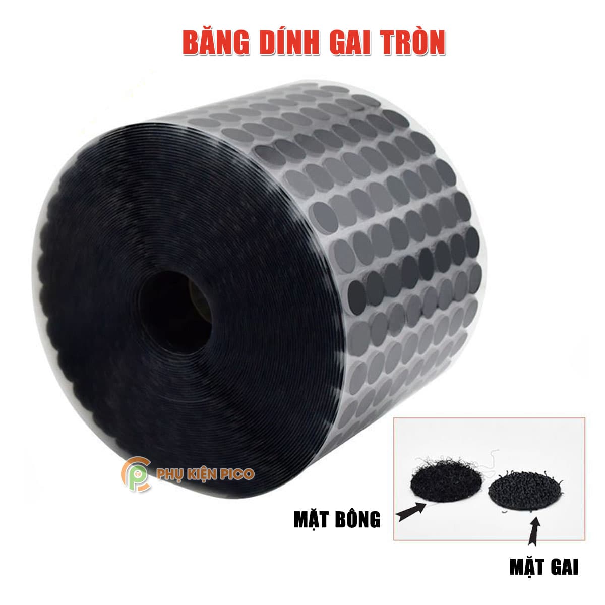Băng dính gai Velcro tròn, khóa nhám có sẵn keo dán các loại đường kính 1.2cm 1.5cm 2cm