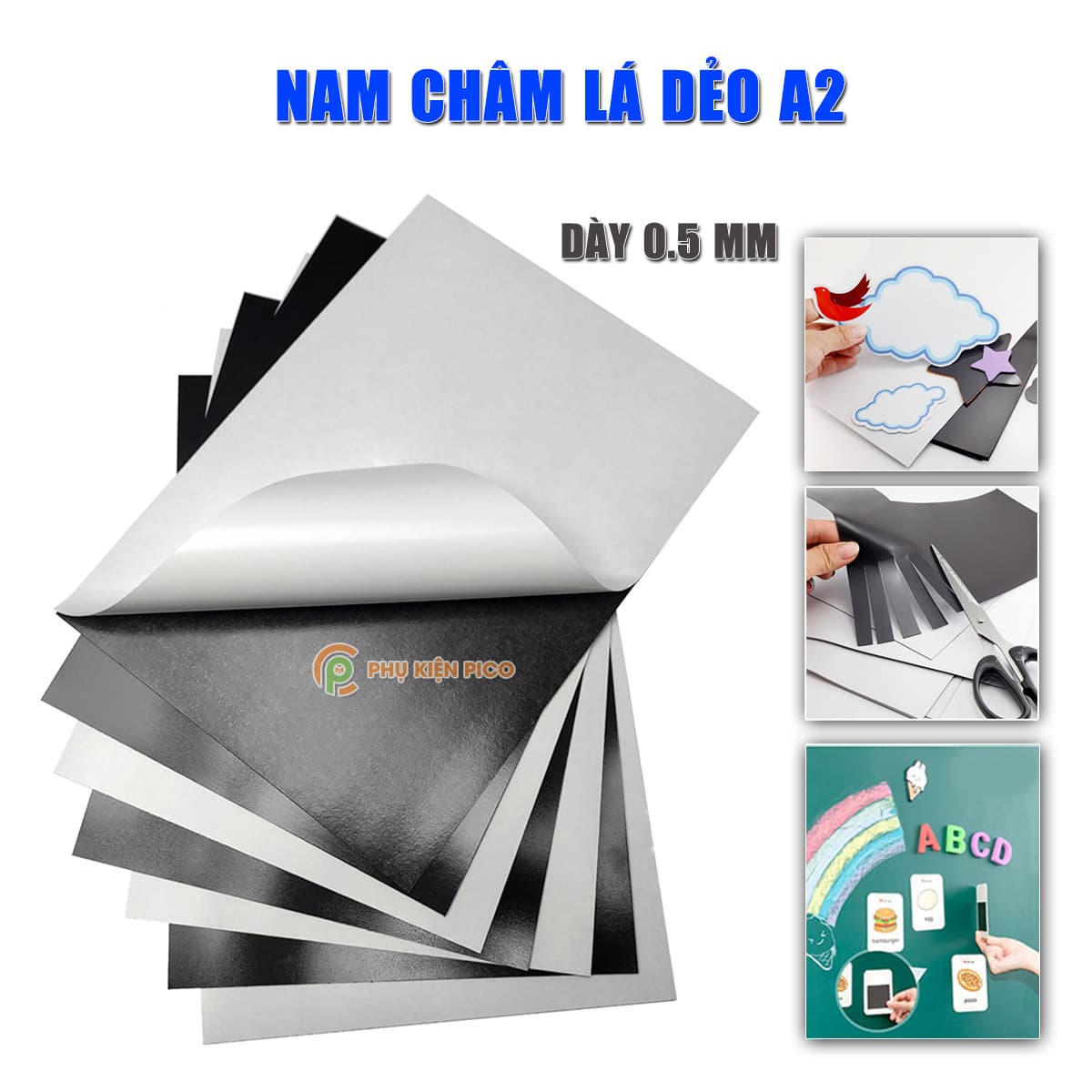 Nam châm lá dẻo A2 dày 1mm có keo dán decal băng keo nam châm làm giáo cụ dạy học bảng tên, ghi thông tin lên bảng từ, tủ lạnh, rèm cửa sổ