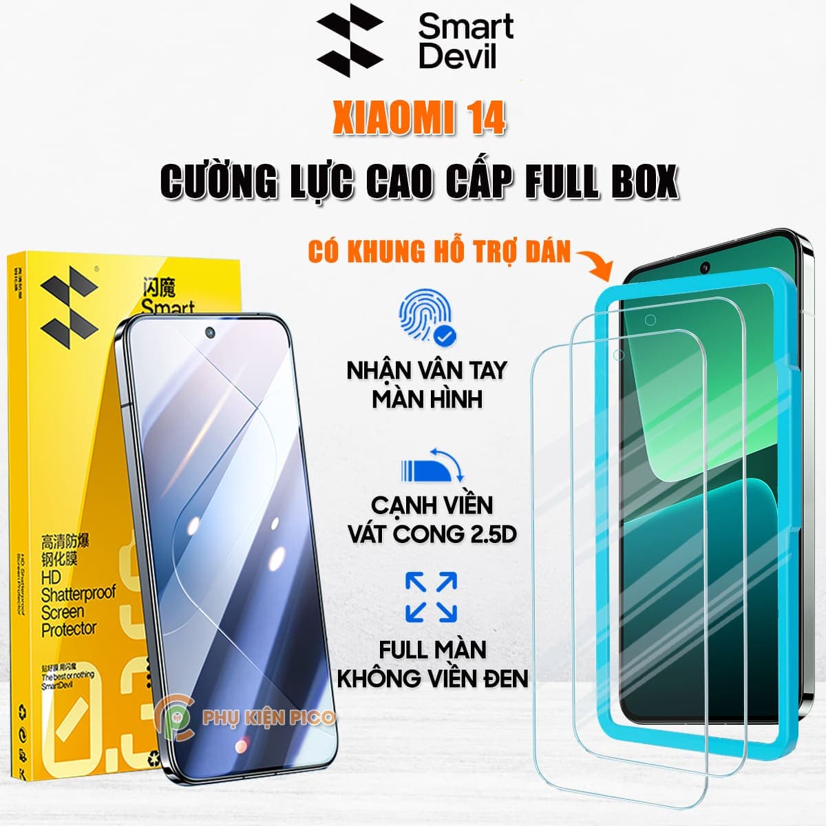 Kính cường lực Xiaomi 14 trong suốt full màn hình chính hãng Smart Devil