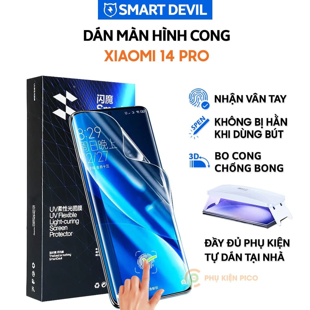 Dán màn hình Xiaomi 14 Pro PPF UV Smart Devil full màn hình dẻo trong suốt - Dán PPF UV Xiaomi Mi 14 Pro