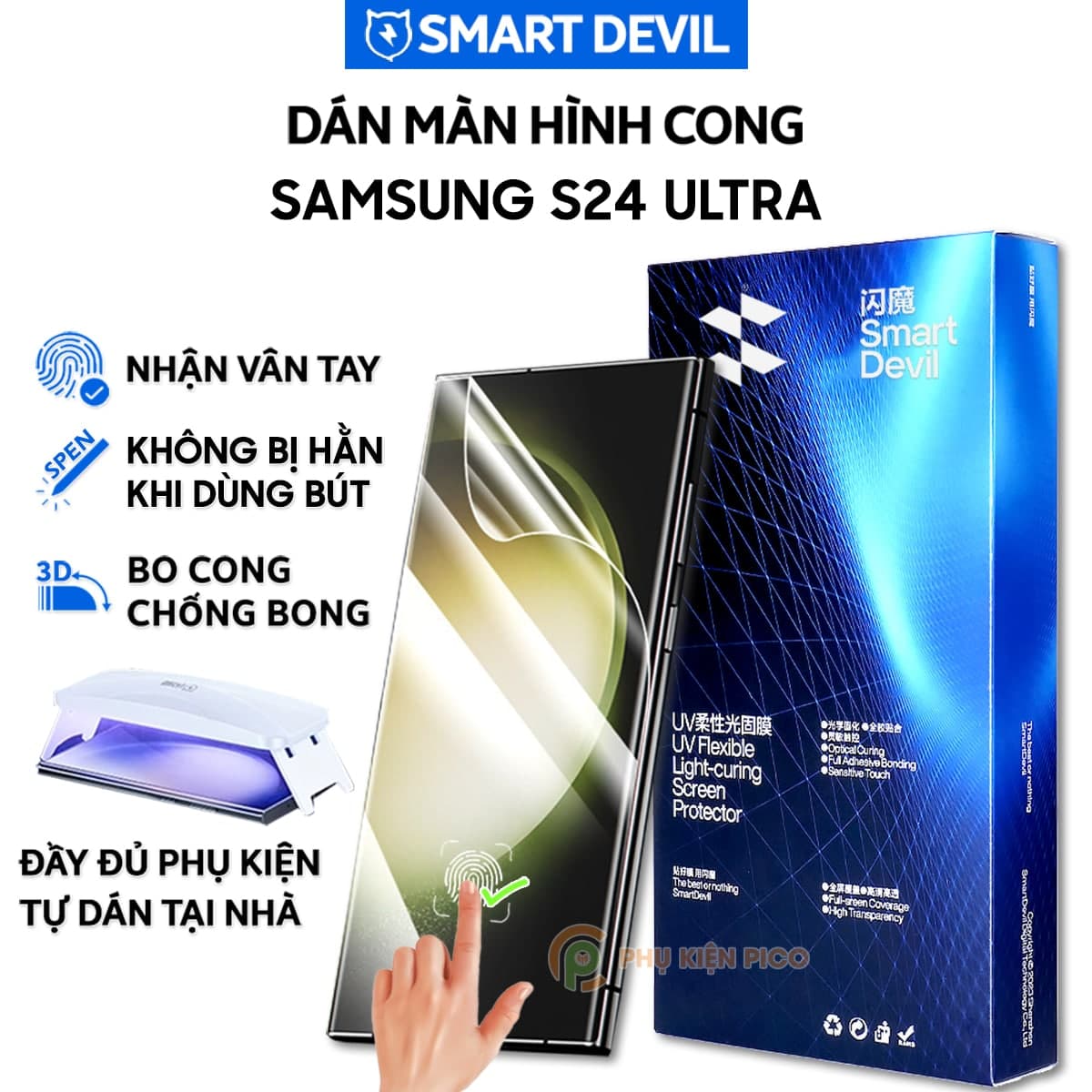 Dán màn hình Samsung S24 Ultra PPF UV Smart Devil full màn hình dẻo trong suốt