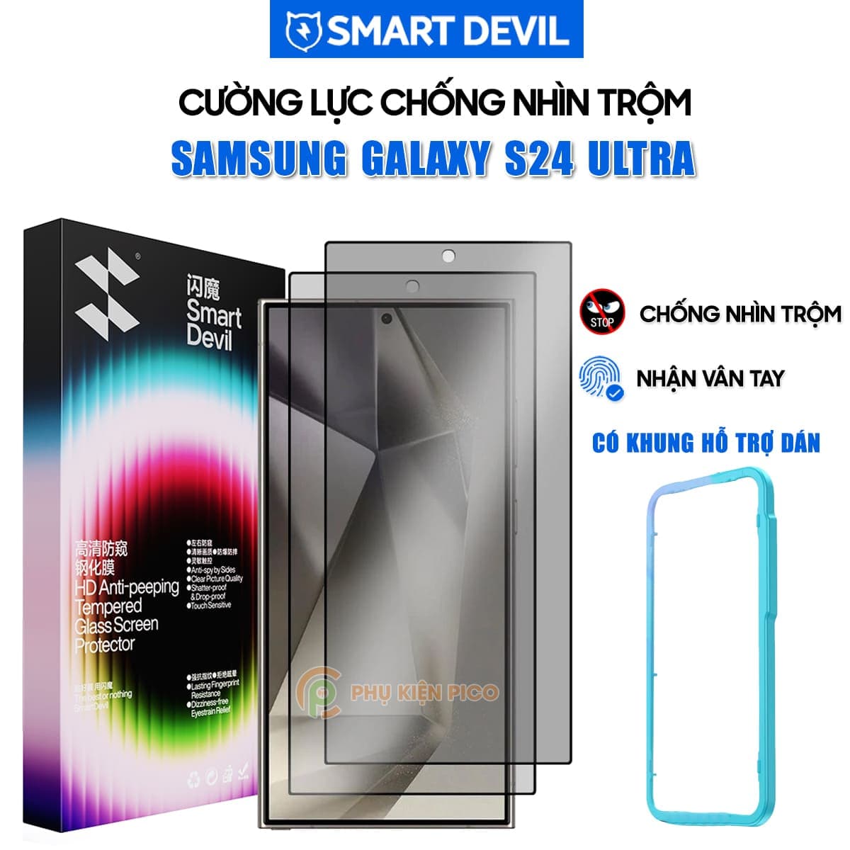 Kính cường lực chống nhìn trộm Samsung Galaxy S24 Ultra chính hãng Smart Devil full màn hình