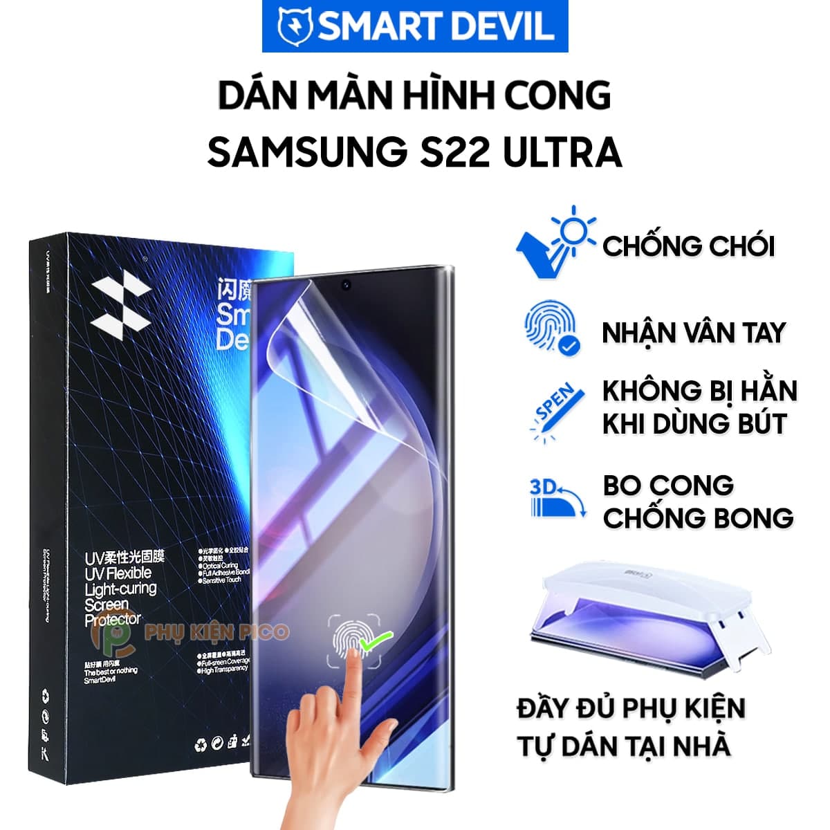 Dán màn hình Samsung S22 Ultra full màn hình dẻo chống chói AR PPF UV Smart Devil - Dán PPF UV Samsung Galaxy S22 Ultra