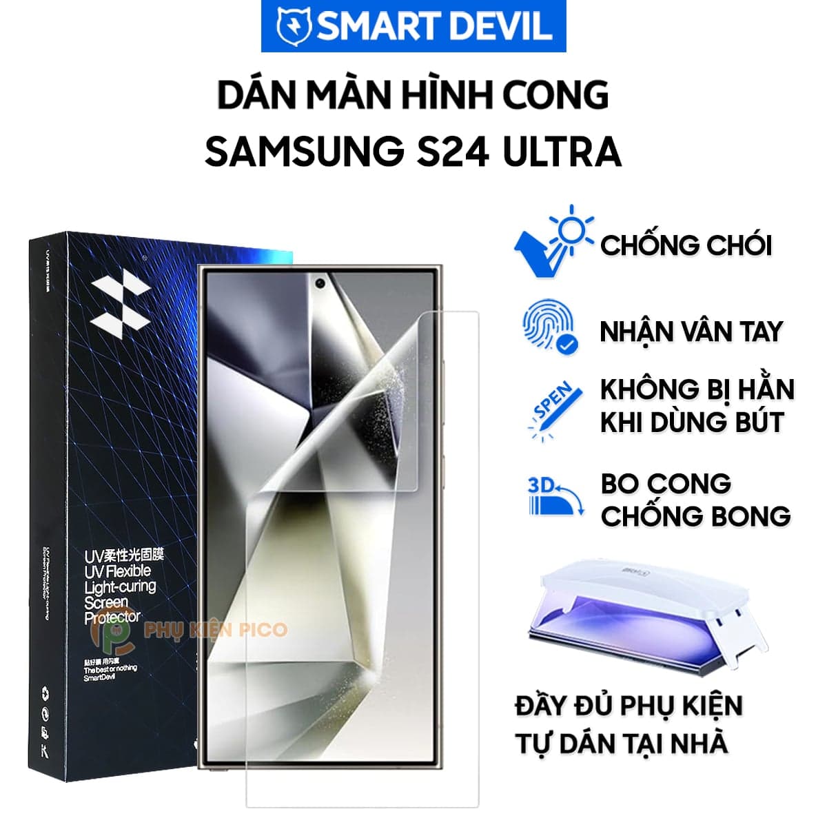 Dán màn hình Samsung S24 Ultra full màn hình dẻo chống chói AR PPF UV Smart Devil - Dán PPF UV Samsung Galaxy S24 Ultra