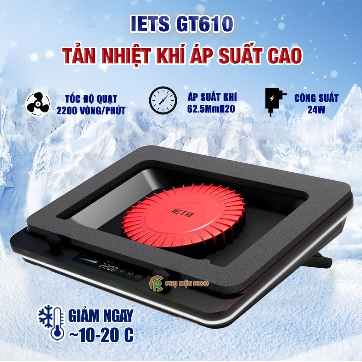 Quạt tản nhiệt laptop IETS GT610 tản khí nén turbo 2200RPM giảm nhiệt thực sự chuyên dụng cho máy tính đồ họa gaming - Đế tản nhiệt Laptop